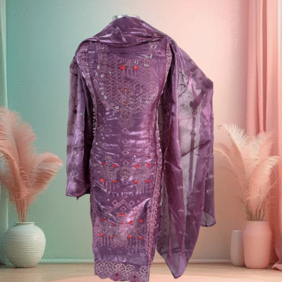 Afghan silk 3 pieces collection 2026 Purple color