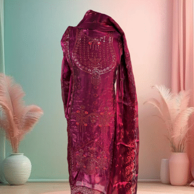 Afghan silk 3 pieces collection 2026 Maroon color