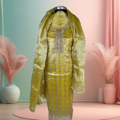 Afghan silk 3 pieces collection 2026 yellow color